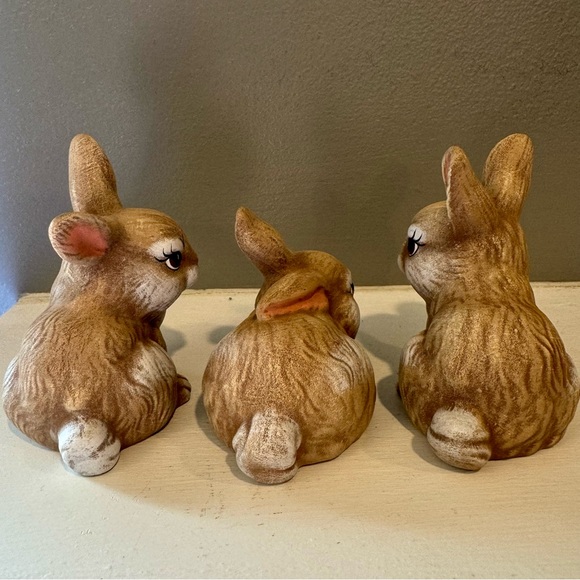 Vintage set of 3 bunny rabbits. Adorable ceramic bunny rabbits with cute faces - Picture 5 of 10